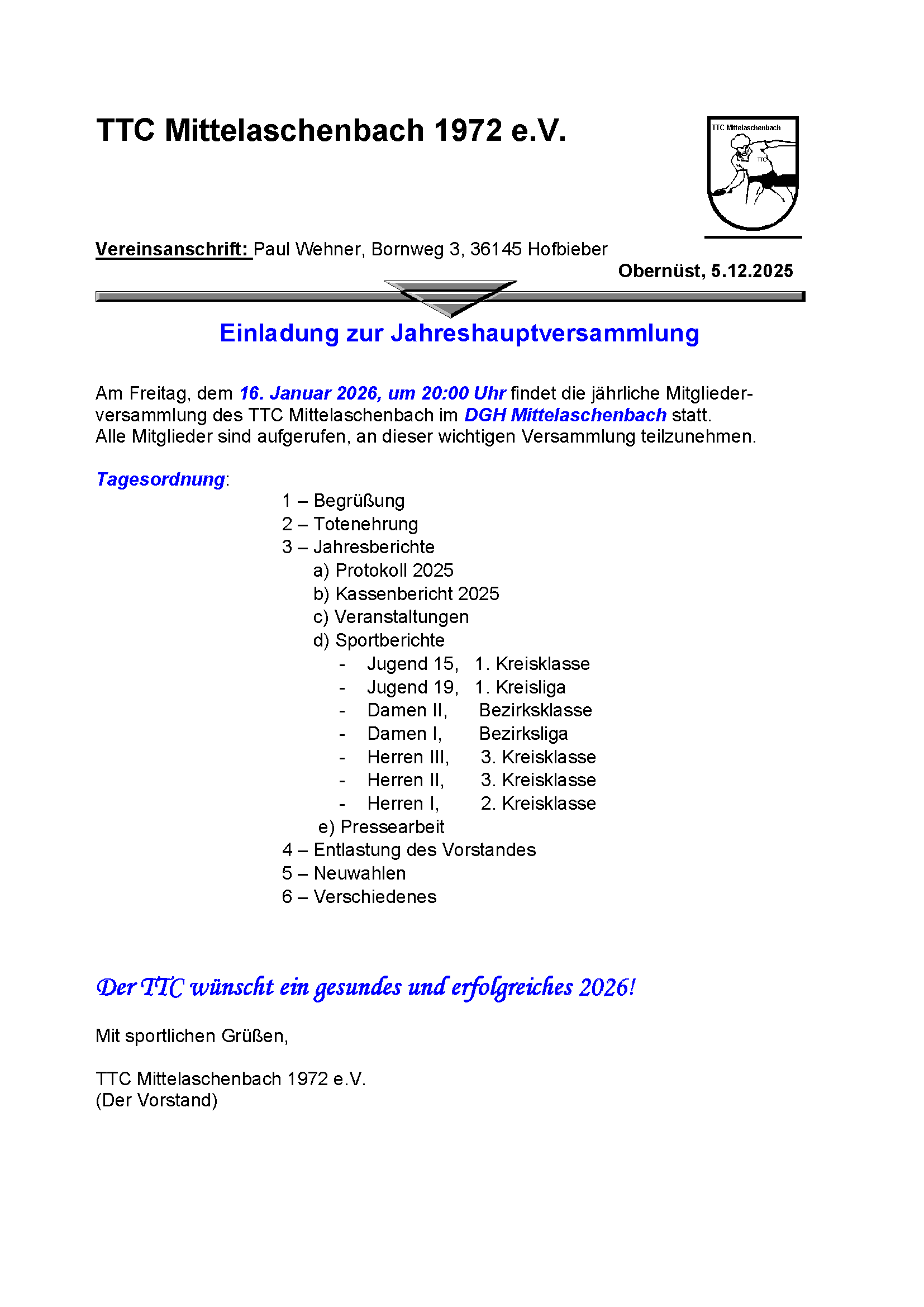 Jahreshauptversammlung 2026